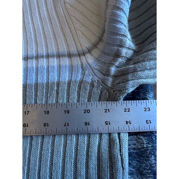 Vintage 90s Y2K Faded Glory Ribbed VNeck Sweater Missy XL(16-18) Gray Ivory Blue - Picture 4 of 5